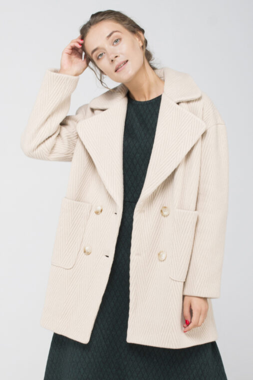 Бежеве двубортне пальто силуету oversize, Арт.0119